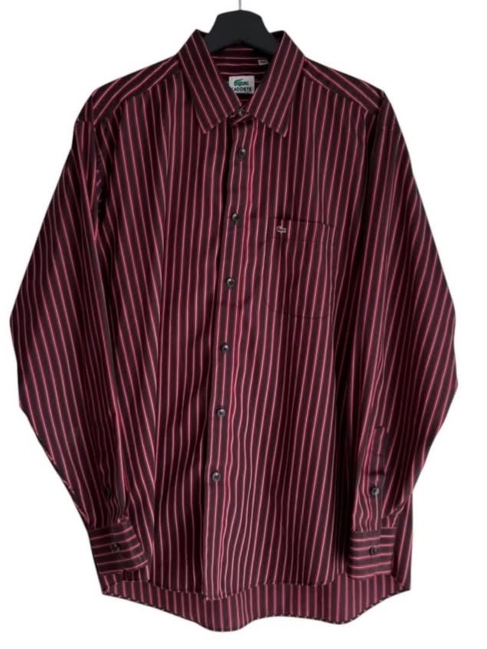 Lacoste Vintage Unisex Men's Red Black Vintage Striped Button-Down Shirt Preppy